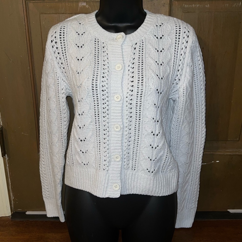 Hollister Y2K Light Blue Cable Knit Cropped Button Cottage Cardigan Size XS - Picture 5 of 10
